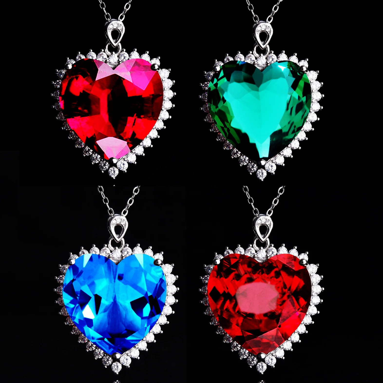 

New Heart Zircon Pendant Necklace Fashion Romantic Heart Of The Ocean For Women Promise Wedding Jewelry Charm Clavicle Chain, Picture shows