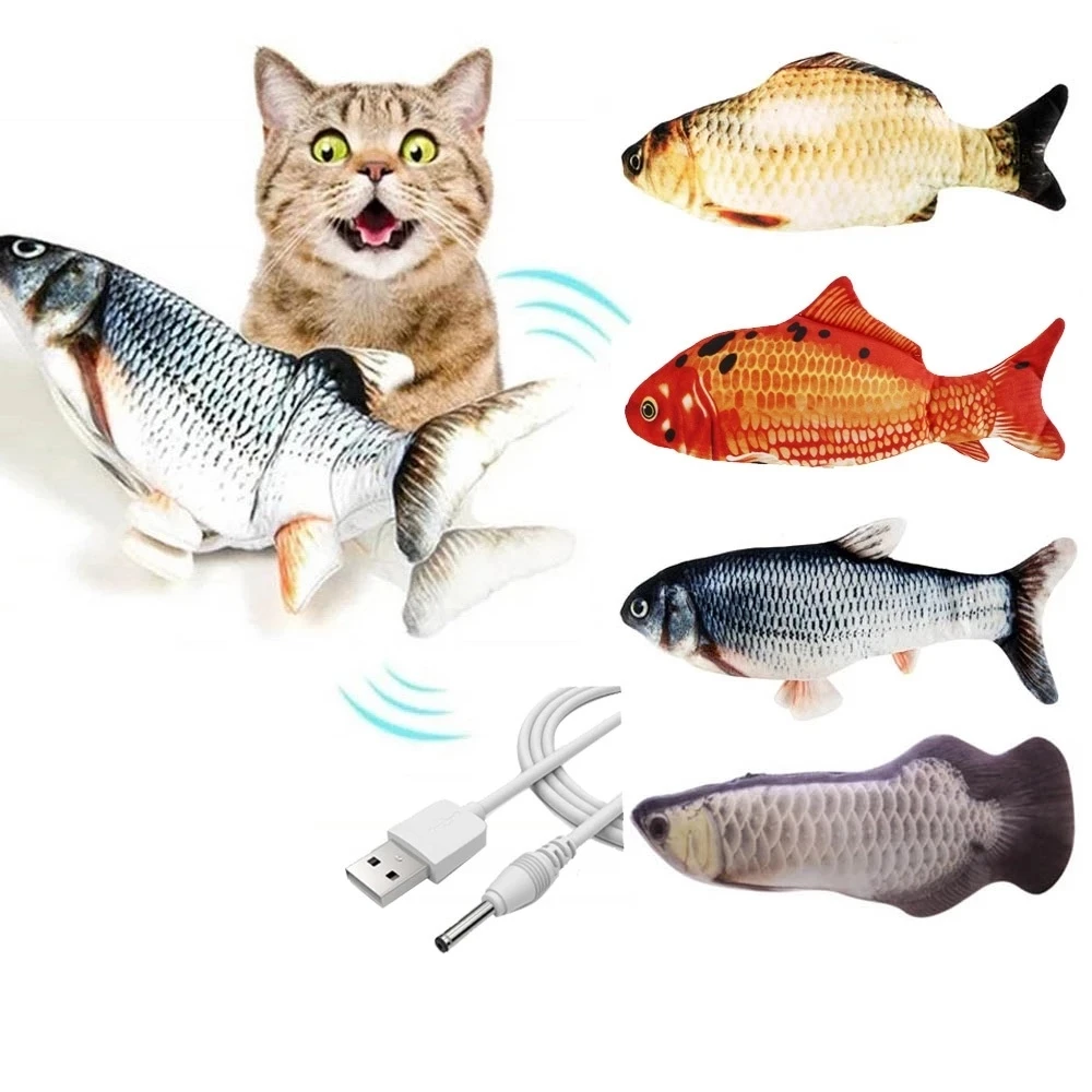 

1PC Cat Wagging Catnip Simulation Toy Dancing Moving Floppy Fish USB Charging Cats Toy, As pictures