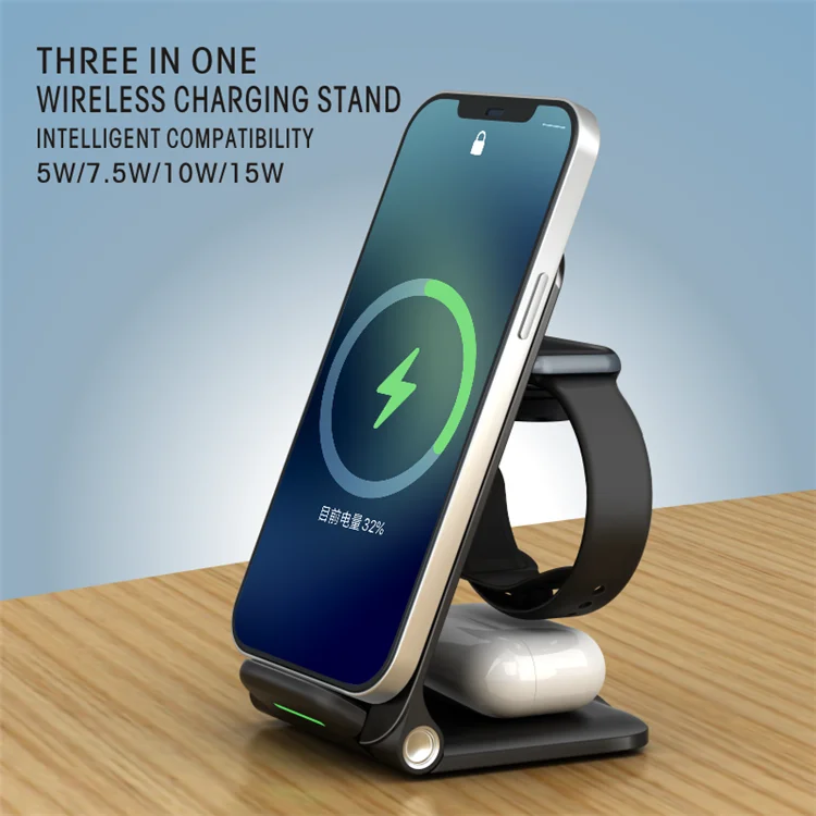 

new wireless phone chargers 2022 portable travel 10w 15w qi foldable wireless charger 3 in 1 holder for table