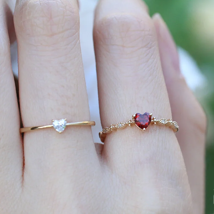

Women Girls Minimalist Red Heart Ring Jewelry Trendy Silver Ring with Cubic Zircon