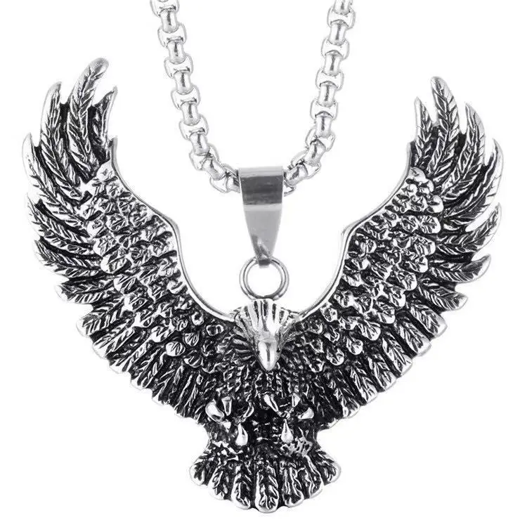 

Factory direct selling stainless steel necklace personality domineering men's women's jewelry flying eagle wings men's Pendant
