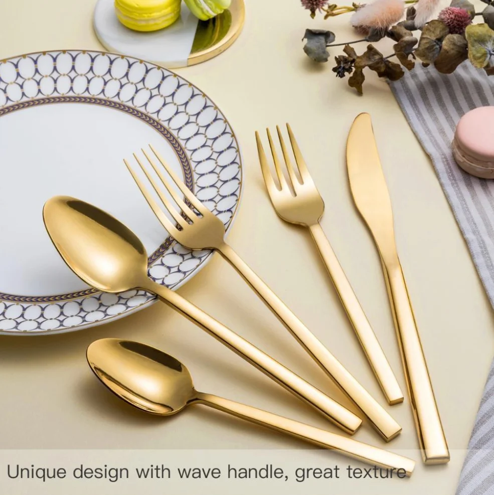 Guangzhou Restaurant Tableware Stainless Steel Silver and Gold Plated Cutlery Set