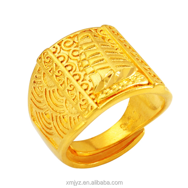 

Brass 24K Color Gold-Plated Ring Simple Sand Gold Sailing Big Ring Male Jewelry Factory Direct Wholesale Style