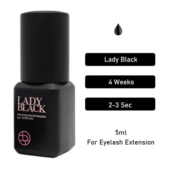 

Wholesale OEM/ODM Lady Black Glue 5ml 10ml Custom Logo Eyelash Glue Professional Korea Eyelash Extensions Glue