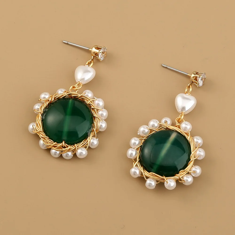 

2021 summer Hainon earrings Green Crystal Pearl Fashion style women earring alloy elegant jewelry, Picture shows