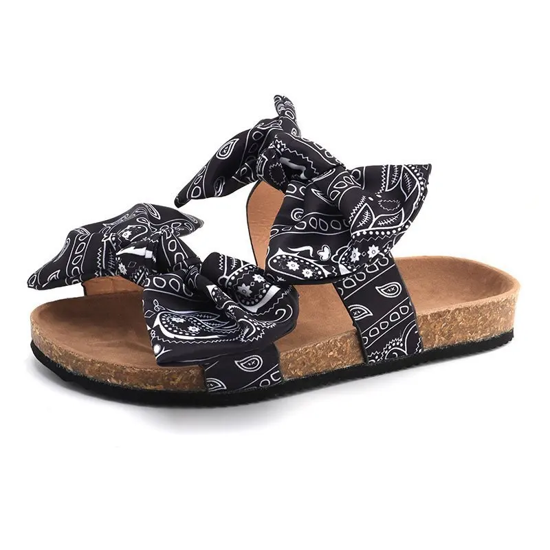 

FAST SHIPPING Bowknot Bandana Slides Print Bow Footwear Slip Beach Rubber Slippers 2020 Bandana Slides Women Bandana Sandals, As photos