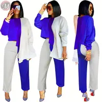 

9110414 design fashion contrasting color asymmetrical top Two Piece Set Women Clothing