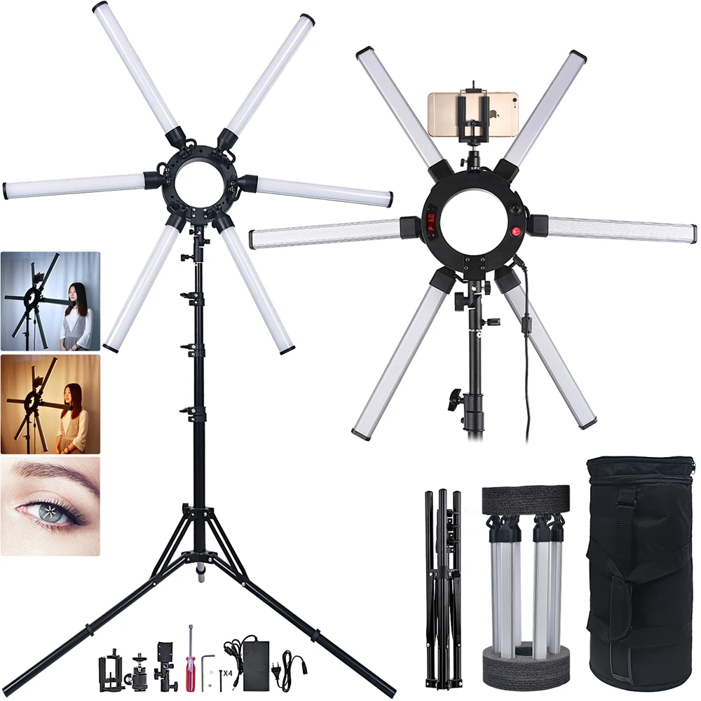 

FOSOTO FT-06 120W 3200-5500K Dimmable star led ring light with tripod stand for Camera,Smartphone,YouTube,Self-Portrait Shooting, Black