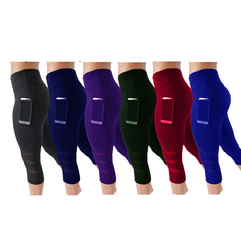 

2021 leggings Women Short Mesh Multi-color Leggings With Pockets, Green, blue, purple, black, burgundy, navy blue