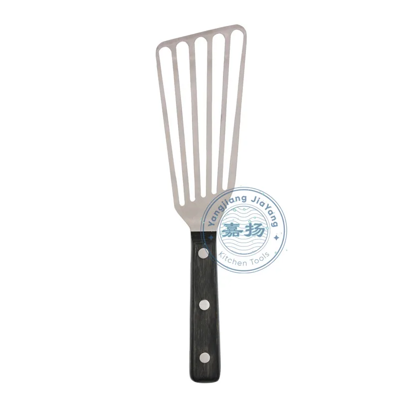 

(ALWH-A001)Fish Spatula Solid pakka Wood Handle stainless steel offset Slotted Turner Fish Spatula with a curved angle for chefs, Black