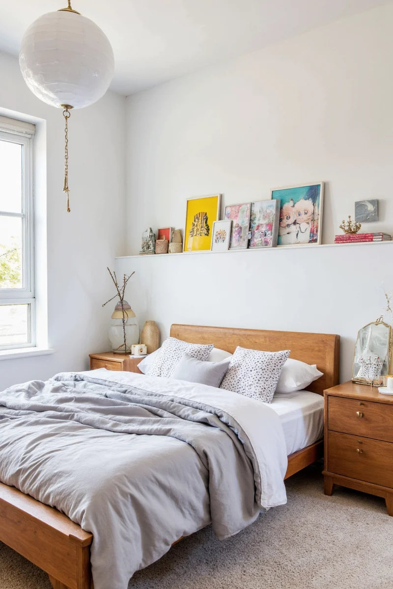String lights and pendant lamp in a teen bedroom