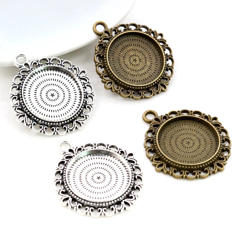 20mm Inner Size Antique Silver Plated And Bronze Colors Pattern Style Cabochon Base Setting Charms Pendant Blank Trays