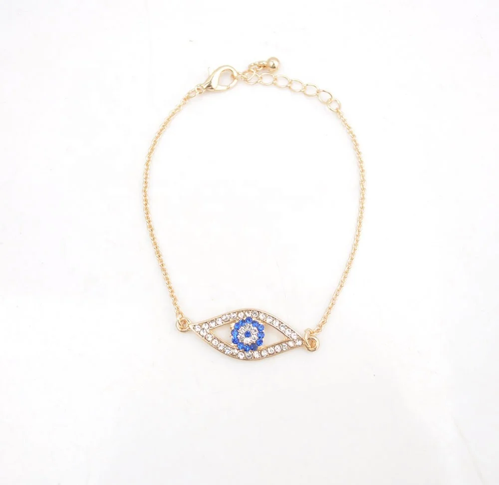 Wholesale charm gold rhinestone fashion blue evil eye tennis bracelets