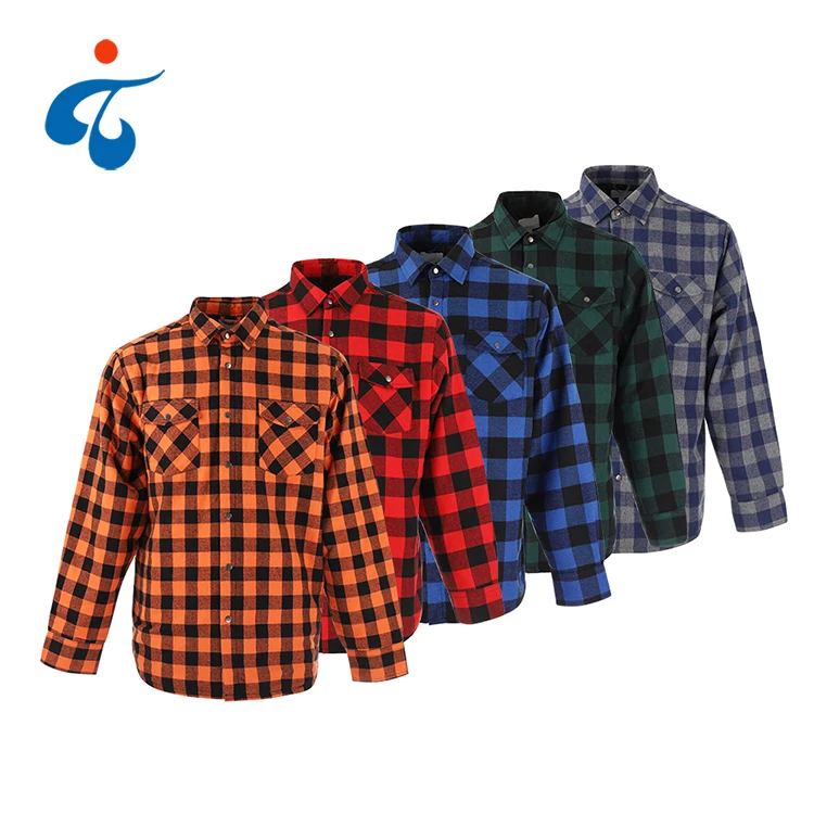 Camisa De Franela Acolchada A Cuadros De Algodón Con Dos Hombre a Cuadros Invierno Algodón Franela Camisa Manga Larga