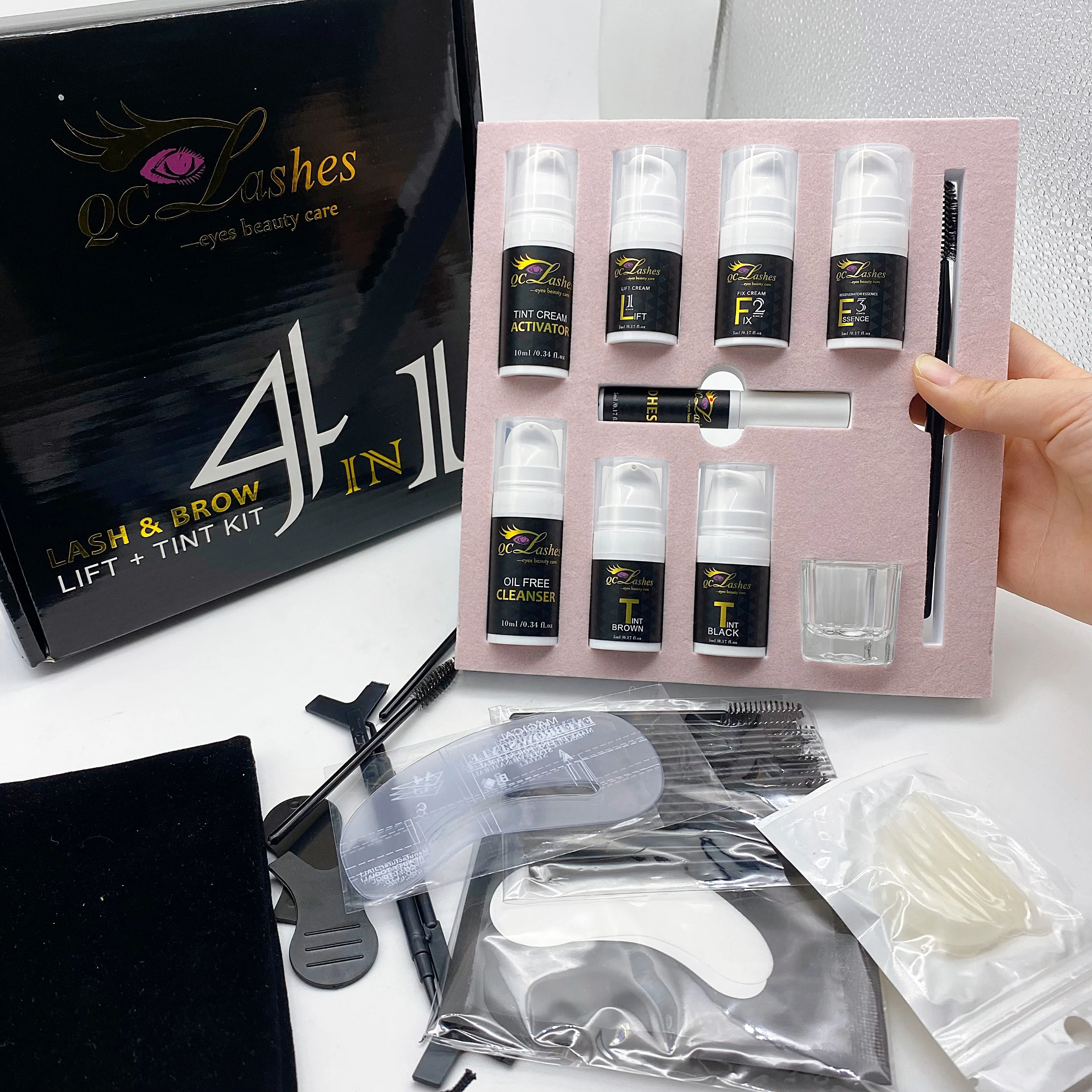

wholesale private label full eyelash perm kit lash lifting brow lamination tint kit 4 in 1 henna brow tint kit lash lift