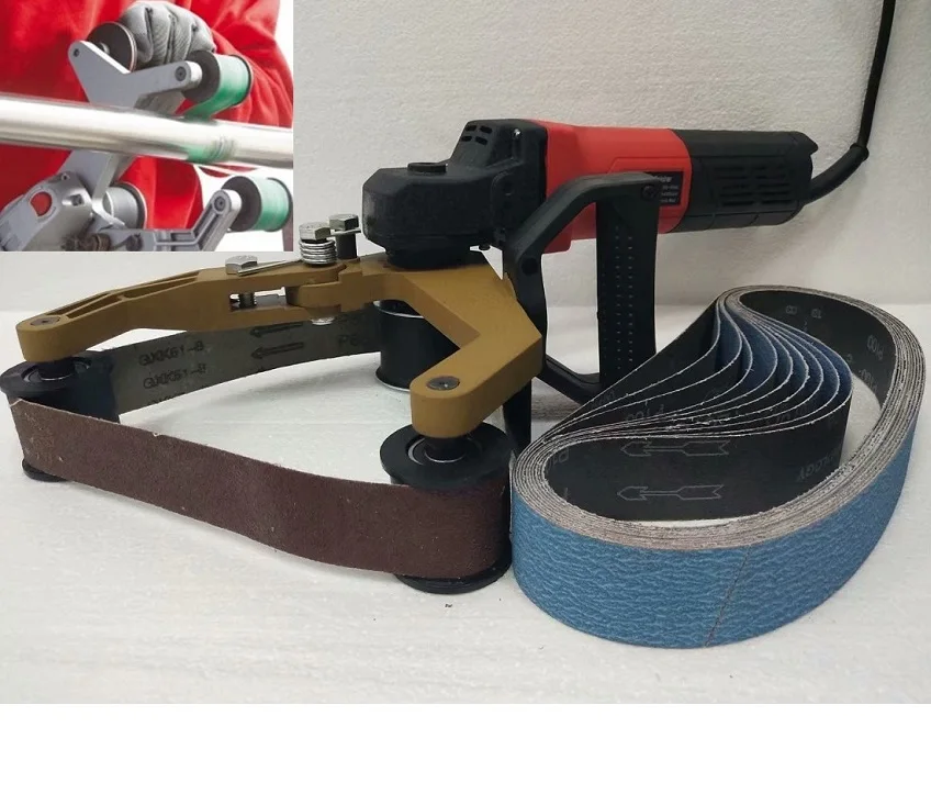 

Pipe Tube Polisher and 20 Alumina Oxide Sanding Belt (this polisher is also an angle grinder)