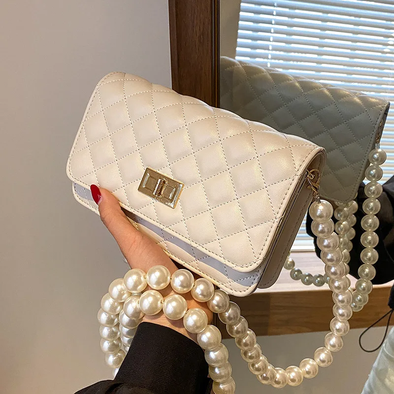 

2021 New Arrivals Fashion Designer Pearl Shoulder Messenger Chain bag Luxury Purses and Handbags for Women, 4 colors