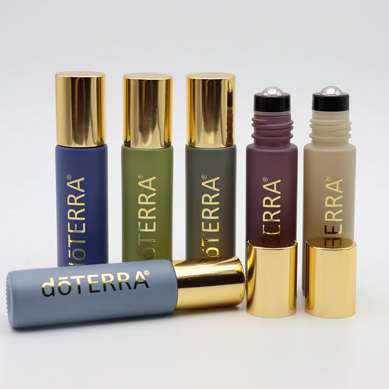 

10 ml Morandi color roller on the top bottles with golden cap for essential oil