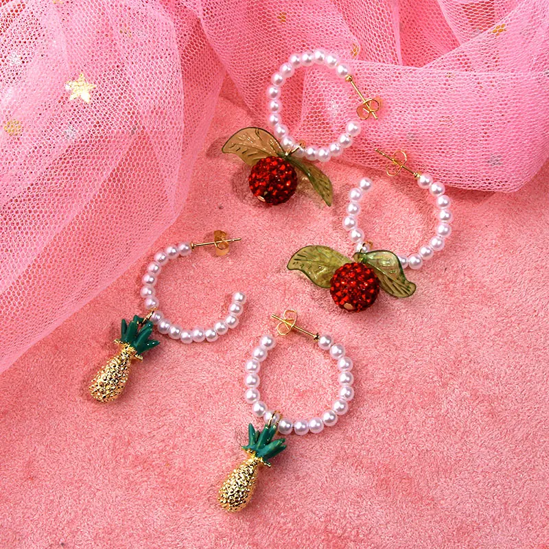 

Fashion Women Jewelry Elegant Exquisite Simple C-Shape Fruit Drop Hoop Earrings, Mixed color