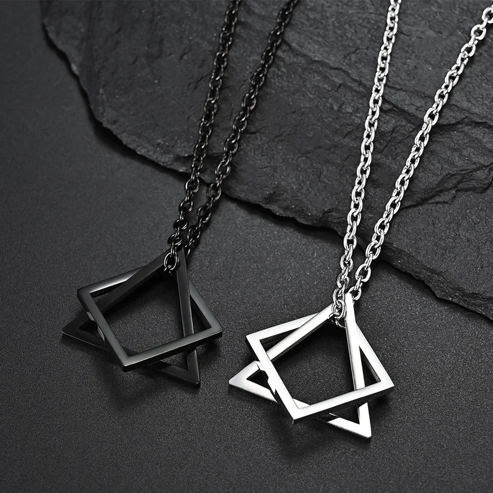 

Creative Geometric Square Combination Men's Necklace Cold Wind Ins Hip Hop Net Red Tide Men And Women Couple Pendant Wholesale