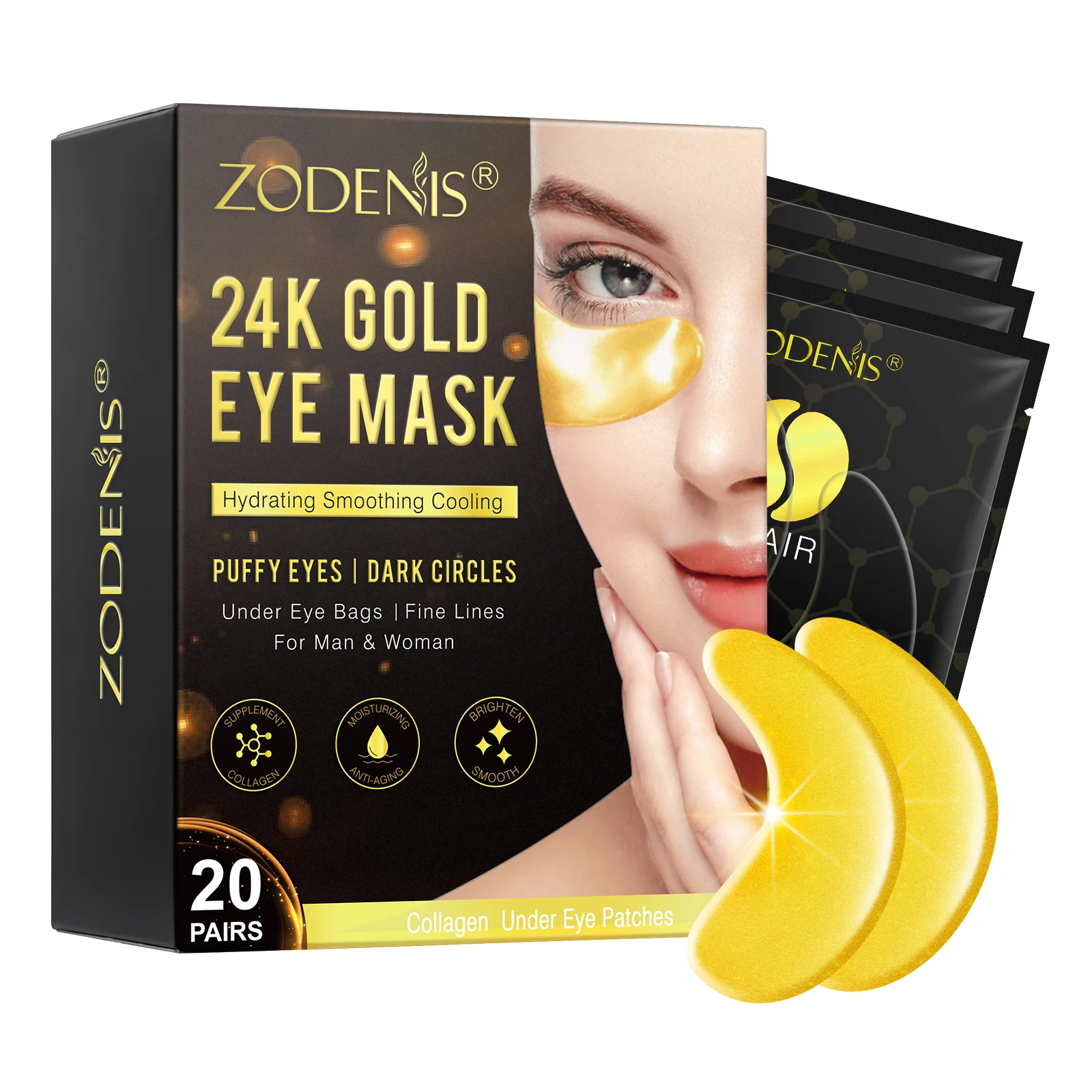 

ZEDONIS Hot Selling Disposable Low Price Anti Wrinkle Hydrating Smoothing Cooling 24K Gold Eye Mask