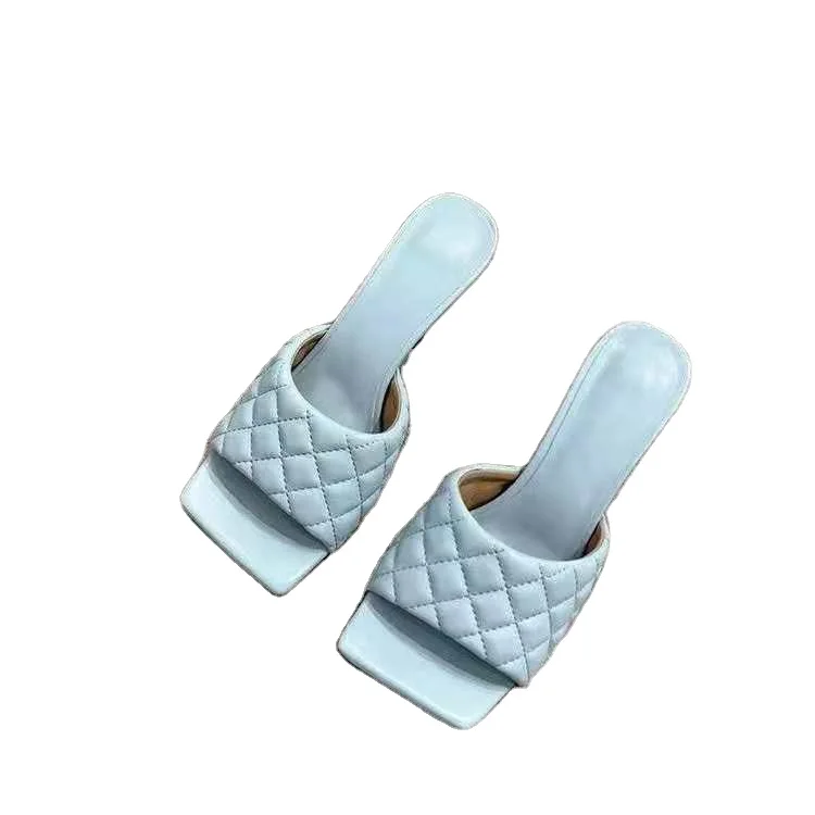 

Summer Women Design slippers Sandals Square sole slides High heel Women shoes Summer Women's slippers, Black, white,brown,blue