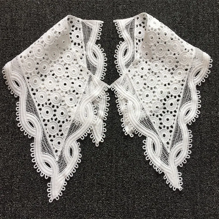 

Good Quality Embroidery Design Neck White lace Collar Polyester Guipure Crochet Lace Collar For Clothing