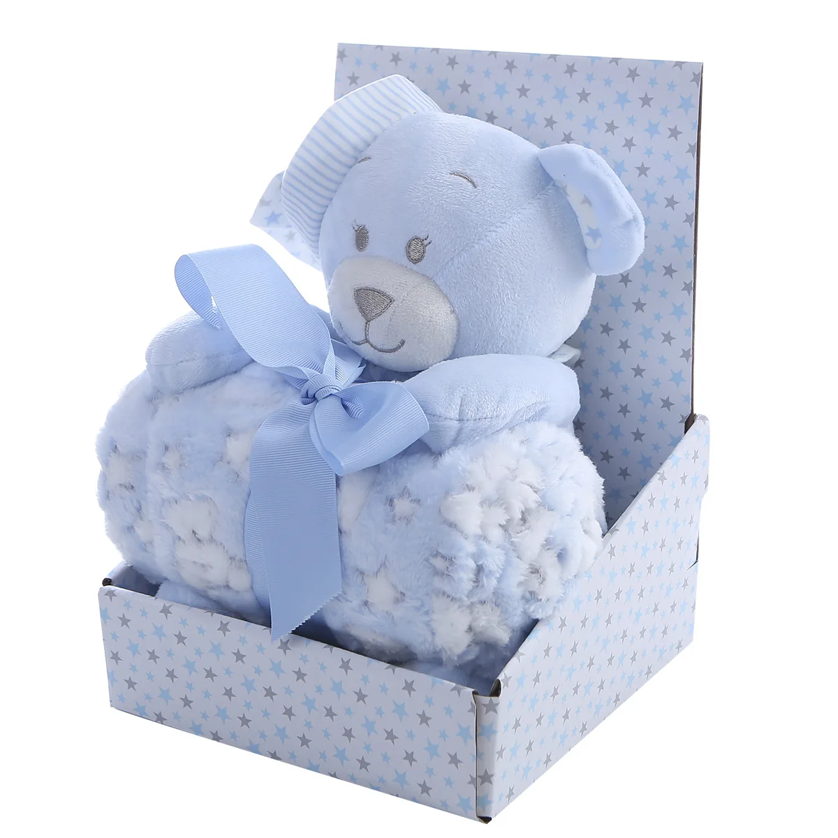 

Soft Fleece Swaddle Blanket with Bear Gift Box New Born Baby Gift Set Baby Toy Blanket