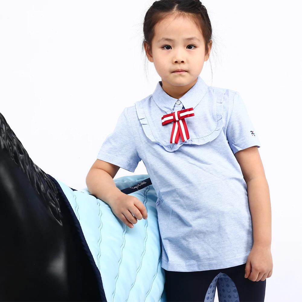 

High Quality Equestrian Clothing Wholesale Kids Girl Competition Shirts for Horse Riding Show T-shirt Manufacturer Equine