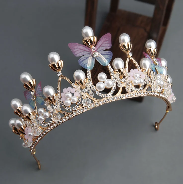 

UNIQ AT002 Tiaras de Casamento Jeweled Queen Crown - Butterfly Pearls and Diamonds Wedding Crowns and Tiaras for Women