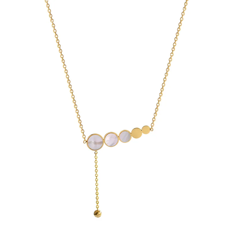 

2021 Wholesale Shell Necklace Gold Stainless Steel Necklace Star Permutation Five Circle Pendant Necklace, As picture