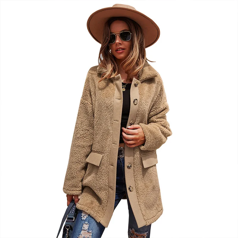 

New fashion winter spring double-faced fur long sleeve middle elegant women coat