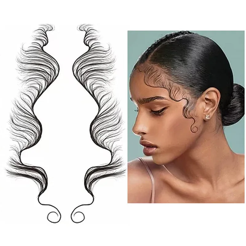 

5 Styles Baby Hair Tattoo Stickers, Baby Hair Edge Tattoo Edges Curly Hair, DIY Hairstyling Hair Stickers