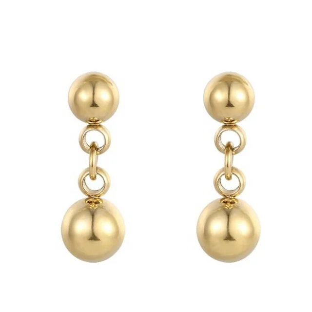 

Yiwu Aceon Stainless Steel Chain Linked Dangle Bead Shinny Polish Double Ball Earring Stud