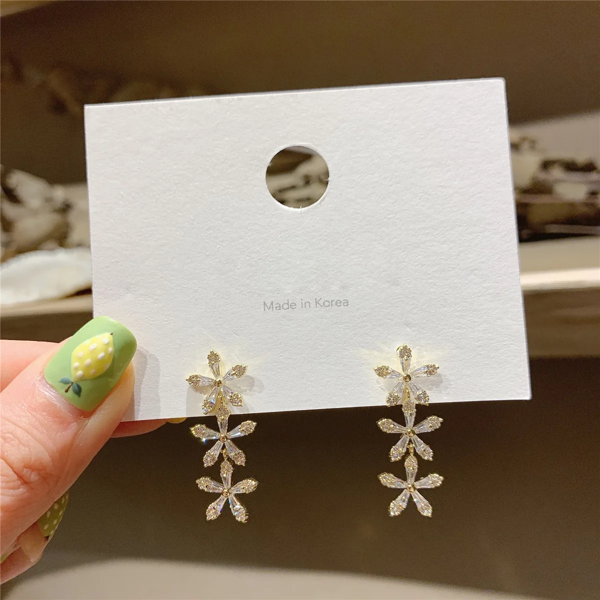 

2021 fashion rhinestone dangle long tassel flowers earrings