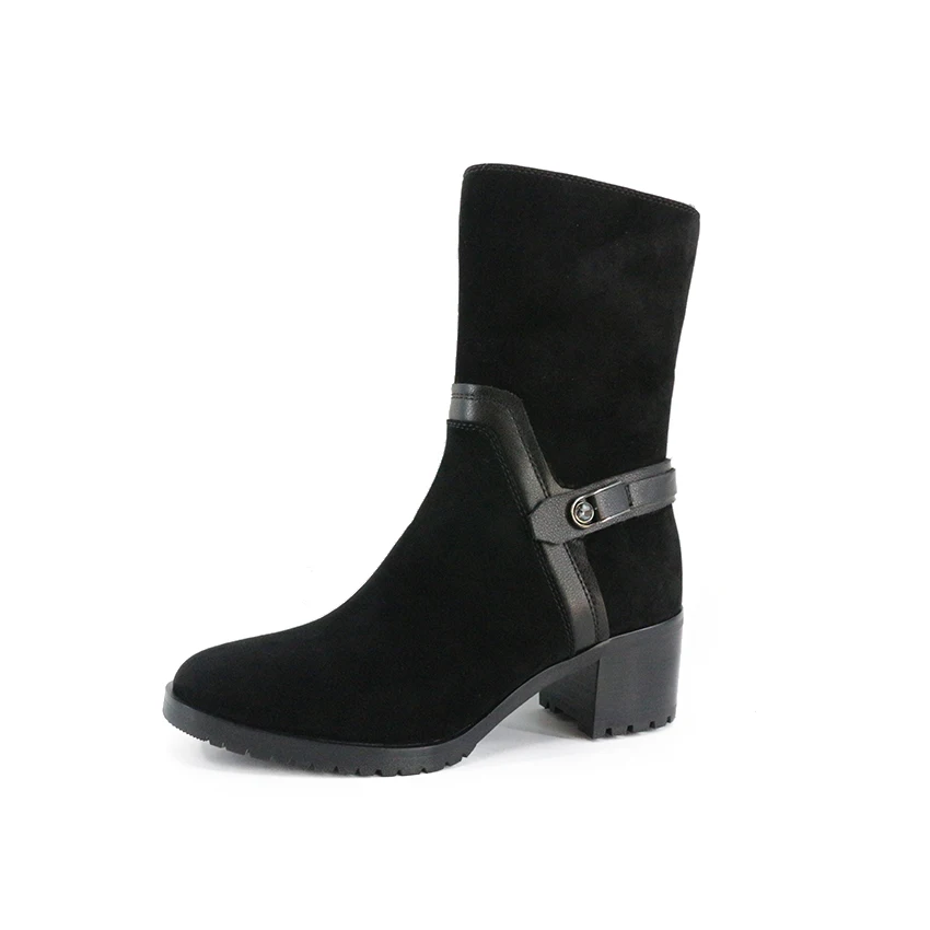 

2021 Winter Ladies Leather Fashion High Heel Designer Suede Back Zip Women Ankle Boot