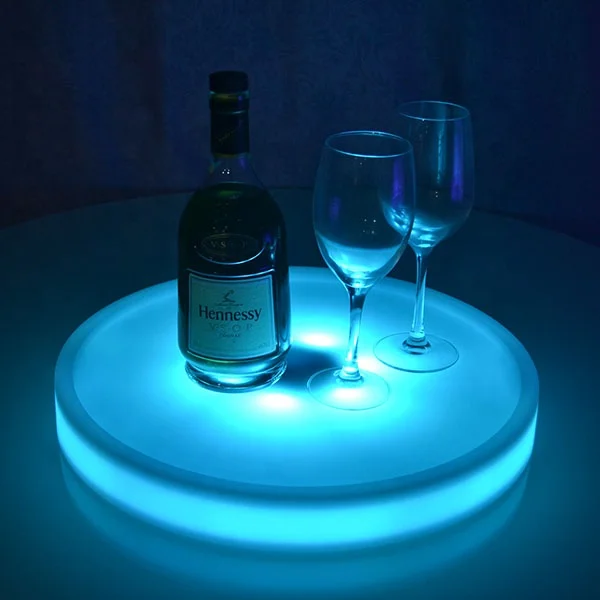 
PE plastic rechargeable waterproof led plastic bar tray round serving tray glowing room service tray 