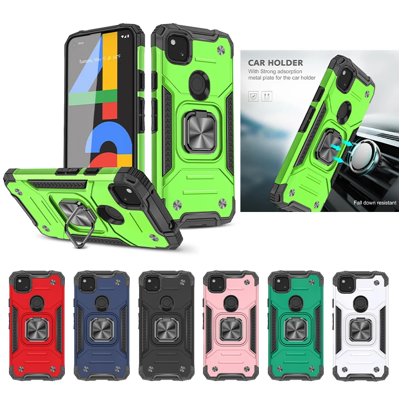 

TPU PC 2 in 1 Ring Military Grade Magnetic Armor Phone Case For Moto G Fast for Google Pixel 4A 5G for LG K92 K51S K40S A22 A12