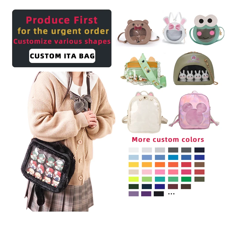 

custom itabag manufacturer designer Transparent student girl PVC backpack custom ita bags Customize various shapes Clear bag