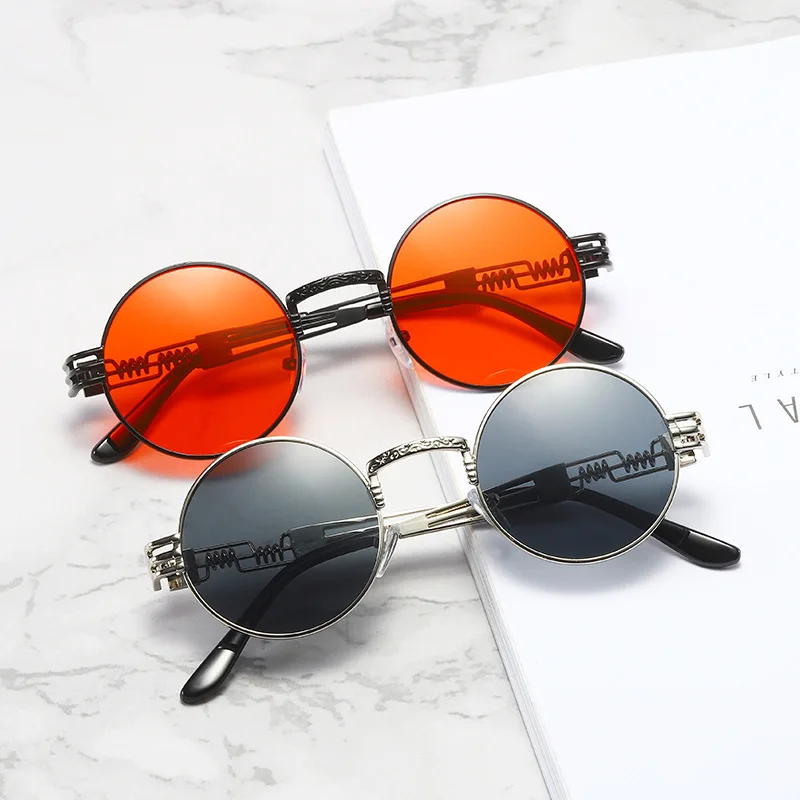 

2021 High Quality Metal Steampunk Sunglasses Pink Retro Round Sunglasses