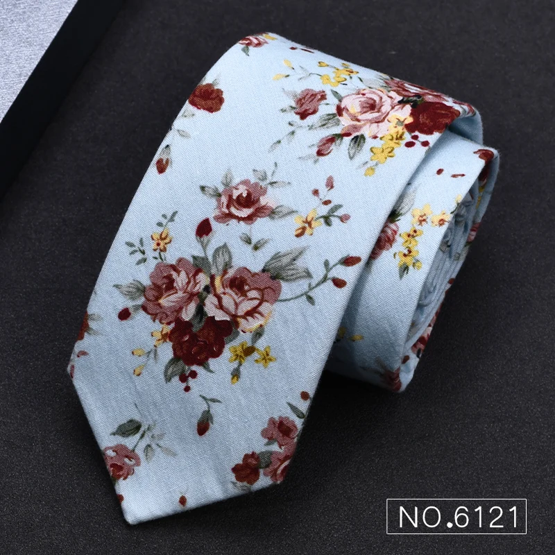 Men 6cm Narrow Floral Neckties Handmade Cotton Tie Men's Flower Ties