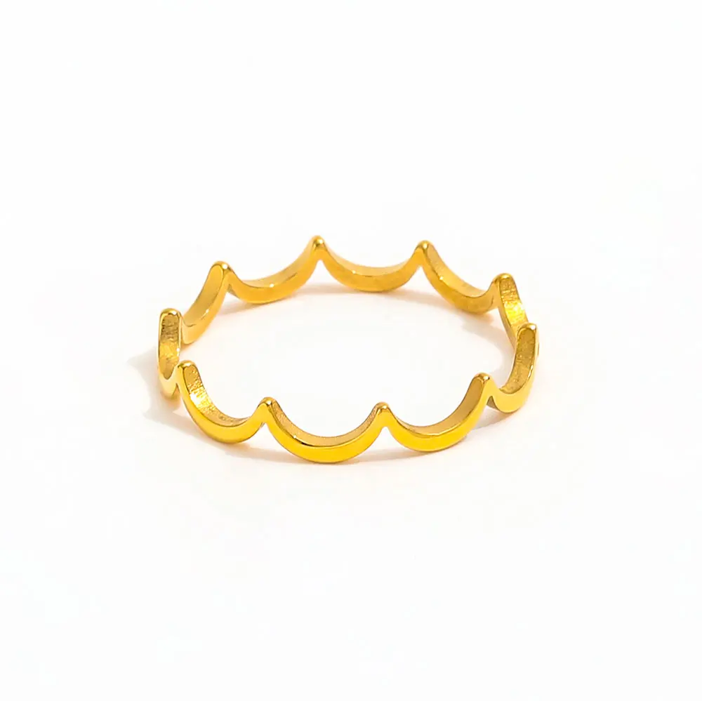 Joolim Jewelry 18K Gold Plated  Stainless Steel Crescent Moon Waved Dainty Rings for Women