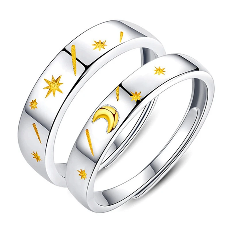 

Wholesale Sun Moon Star Silver Ladies Adjustable Size Romantic Couple Ring Jewelry