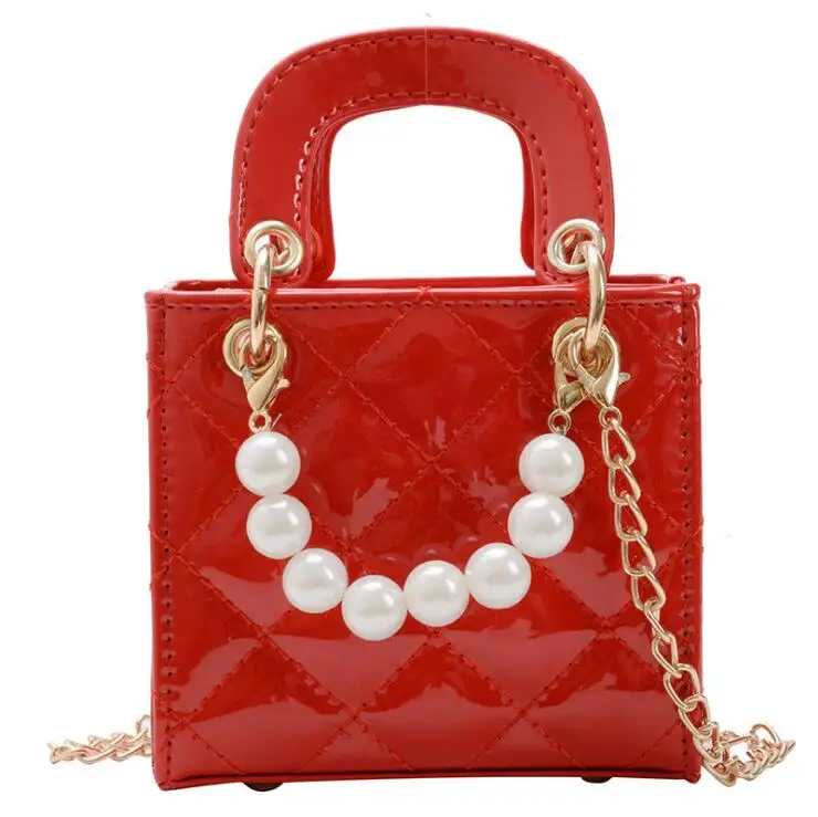 

Korea 2021 New shouldered pearl tote bag baby diagonal crossbag square bag for children, 7 colors