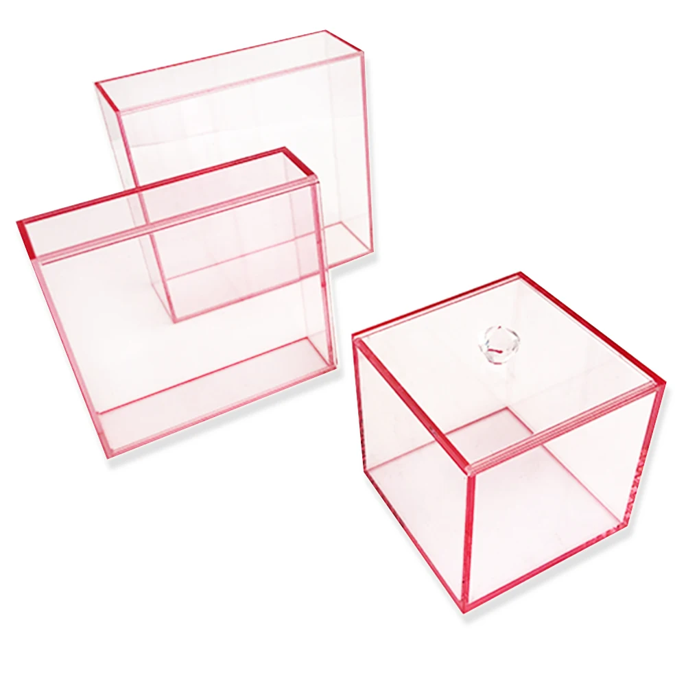 Square Pink And Clear Acrylic Gift Box With Pulling Lid For Acrylic Box