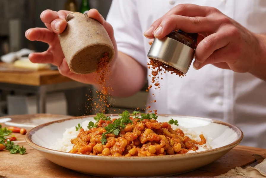 Chef seasoning dishes with paprika and cayenne pepper showing different culinary applications