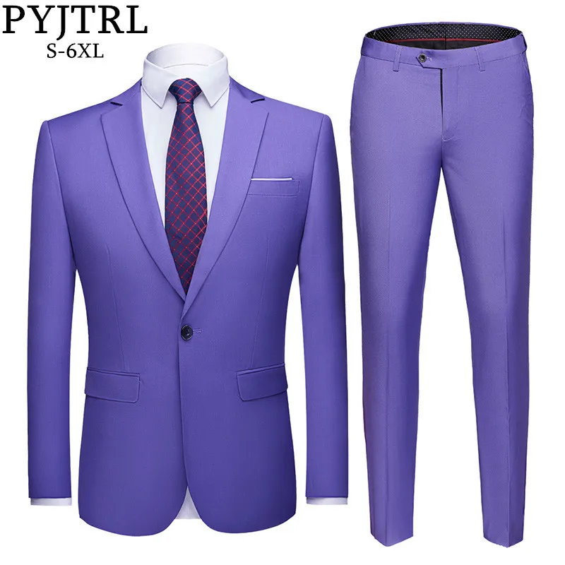 

PYJTRL Fashion 2 Pieces Set Business Casual Mens Suits With Pants Costume Homme Colorful Wedding Suits Groom Dress Singer Tuxedo