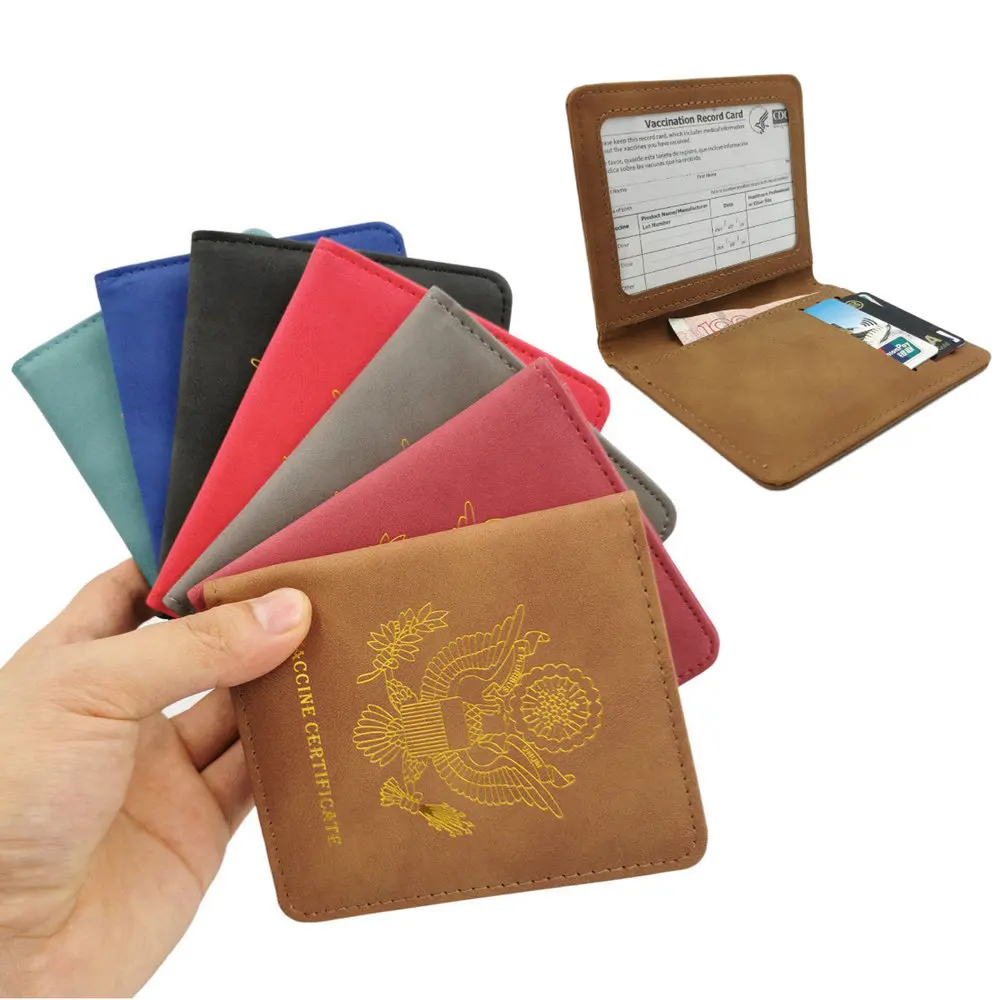 

4*3 inch RFID Blocking pu leather card holder protector cover for CDC Vaccine CERTIFICATE record card and credit card protect, 7 color choice