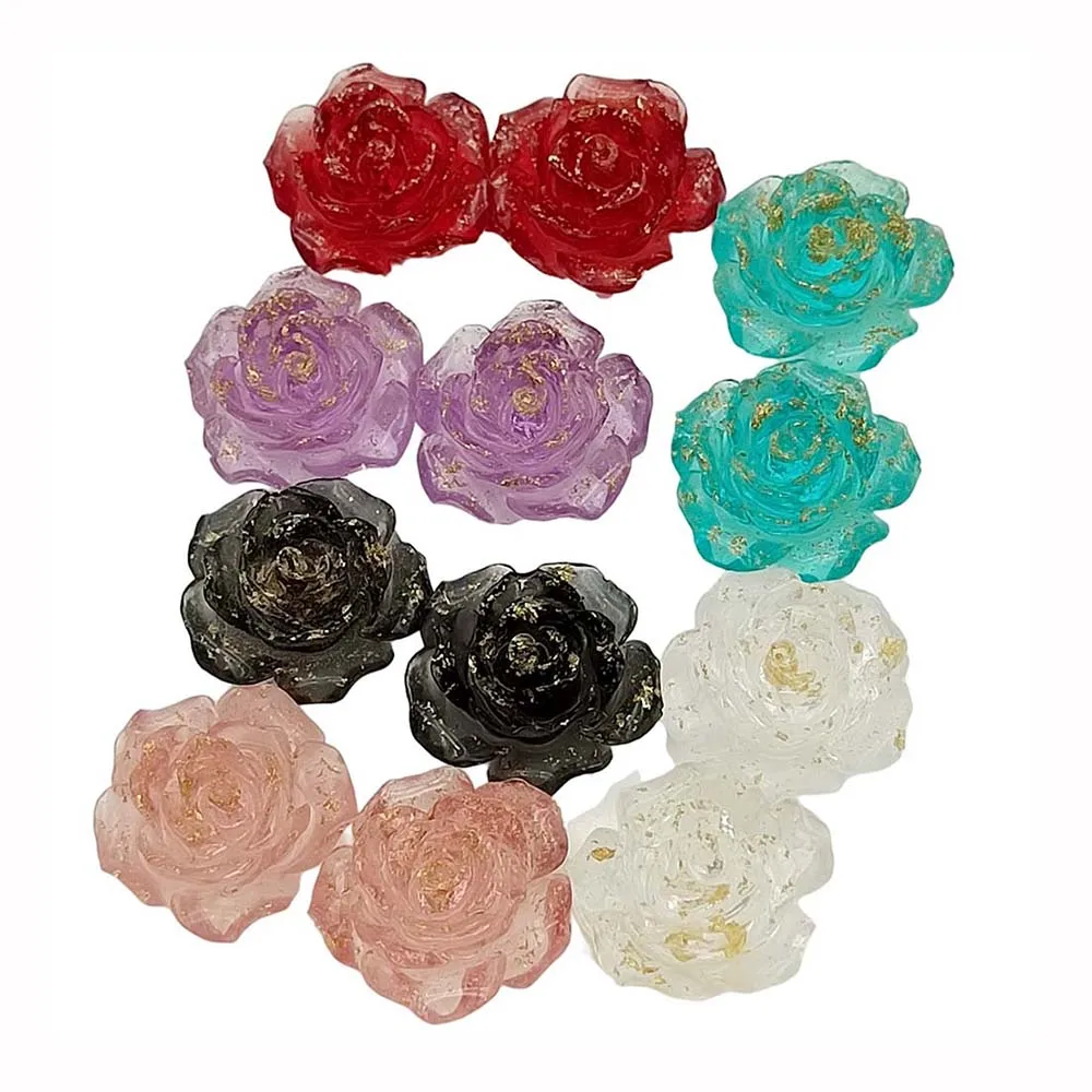 

100pcs 18mm Glitter Gold Resin Flower Flatbacks Rose Crafts Embellishment Cabochon DIY Scrapbooking Cardmaking