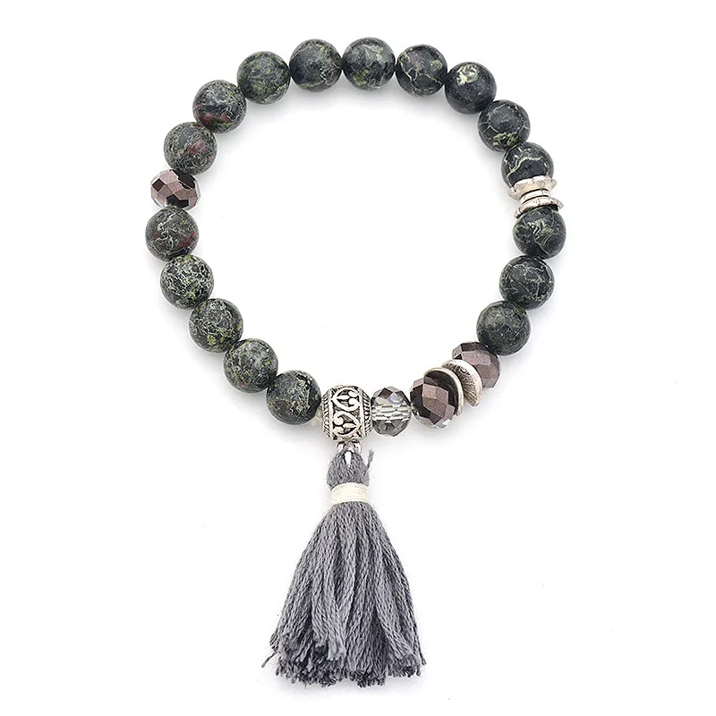 

Bohemia Popular Design Gray Tassel Beaded Chain Charm Bracelets Handmade Beads Natural Stone Bracelet